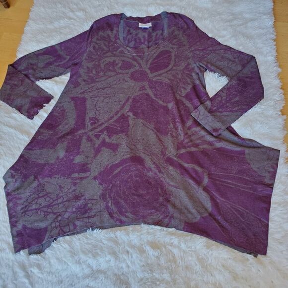 SOFT SURROUNDINGS Size M Blue Gray Thin Knit Asymmetrical Pullover Tunic Top - Picture 6 of 6